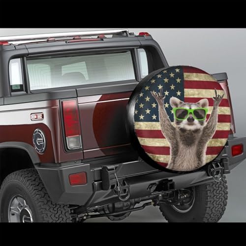 Spare Tire Covers for Trailers, Funny Raccoon Rock Flag USA Wheel Protectors - Image 2