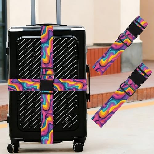 2PC, Colorful Abstract Luggage Strap 1.97 x 70.87 inch Multicolor Wave Pattern - Image 2