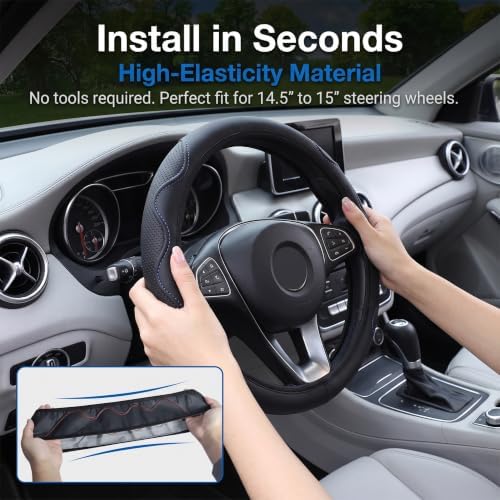 Elastic Steering Wheel Cover Black and Blue Universal 14-15 inch - Image 2