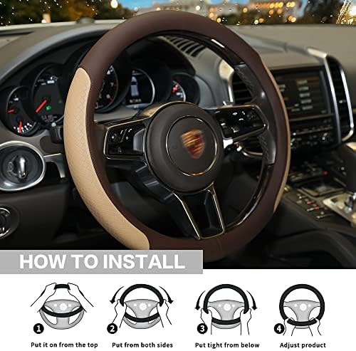Steering Wheel Cover, Microfiber Leather Splicing - Image 4