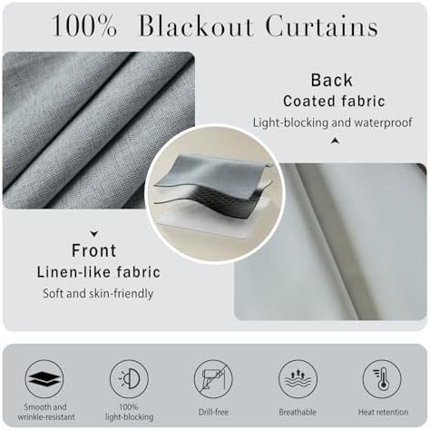 100% Blackout Curtains for Bedroom Stick On Curtain Window Shades Pull Down - Image 4