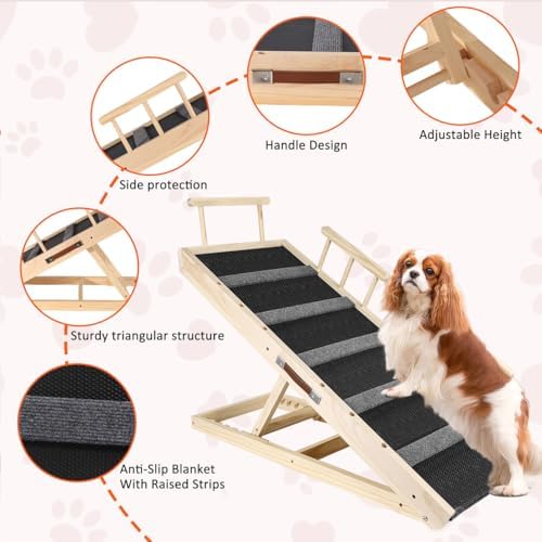GaliGali Dog Ramp Adjustable Portable Folding Pet Ramp Grey 43.3" Long - Image 5