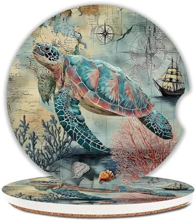 Sea Turtle Car Coasters Set of 2 by Unknown