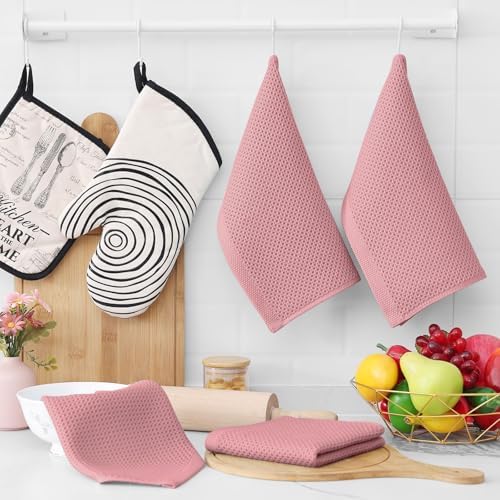 Homaxy 100% Cotton Waffle Weave Kitchen Dish Cloths 18-Pack, Dried Rose - Image 6