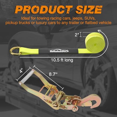 Tire Tie Down Straps 2" x 10’ 4-Pack 10, 000lbs Snap Hook - Image 3