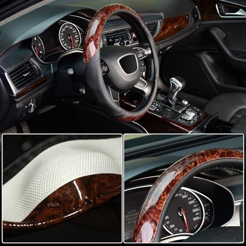 KAFEEK 16 inch Wood Grain Steering Wheel Cover, Large Size - Image 4
