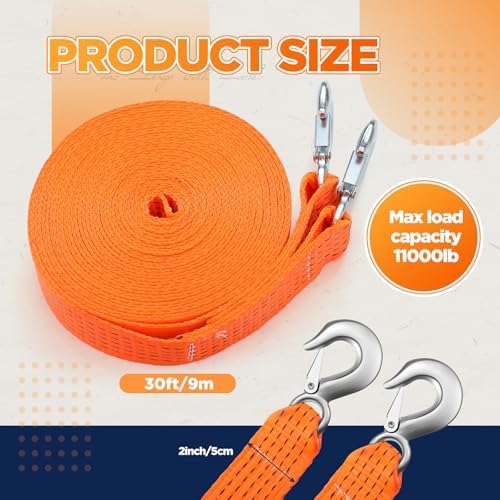 Threlaco Tow Strap with Hooks, 11000lbs Reflective Forged Steel Hooks - Image 2