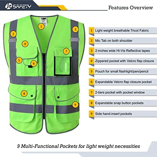 JKSafety Safety Vest for Men Women Reflective Hi Vis JK150 Green L - Image 3