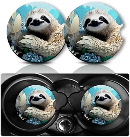 2Pcs Sloth Car Coasters, 2.75" Neoprene Rubber Cars Cup Holder Coasters by Databa