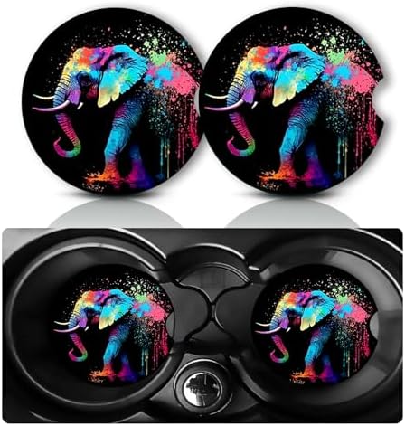 2Pcs Elephant Car Coasters, 2.75" Neoprene Rubber Cars Cup Holder Coasters by Databa