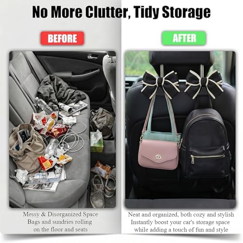 2 Pack Cute Bow Car Seat Headrest Hooks, Purse Hook - Image 5