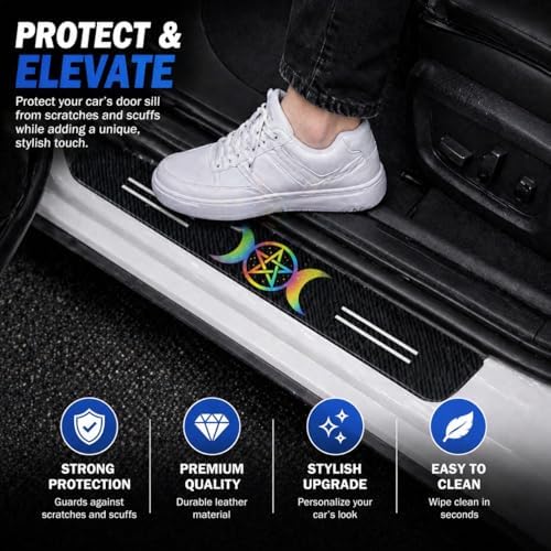 5PCS Cat Eyes Car Door Sill Protector, Carbon Fiber Leather Sill Stickers - Image 2