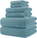 POLYTE 430 GSM Poly Blend Microfiber Quick Dry Waffle Bath Towel Set of 6 by Polyte