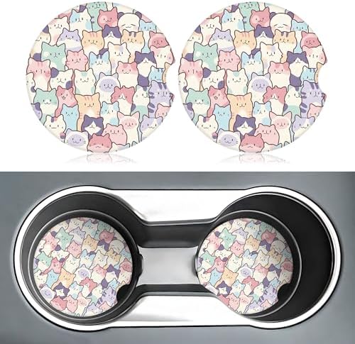 Cute Colorful Cats Car Coasters - Image 2