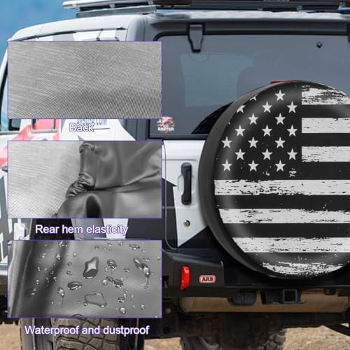 Car Spare Tire Cover, 15Inch Dustproof Waterproof American USA Flag Vehicle - Image 5