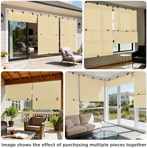Outdoor Roller Shade 8'W x 13.5'H Cordless Shades Roll Up, Folding Exterior - Image 6