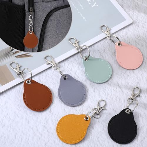 6 Pcs Leather Proximity ID Card Keychain Protector RFID Key Fob Holder Keychain - Image 5
