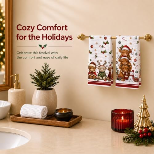 2 Pcs Christmas Kitchen Towels, Highland Cow Soft Absorbent Hand Tea Towels - Image 5