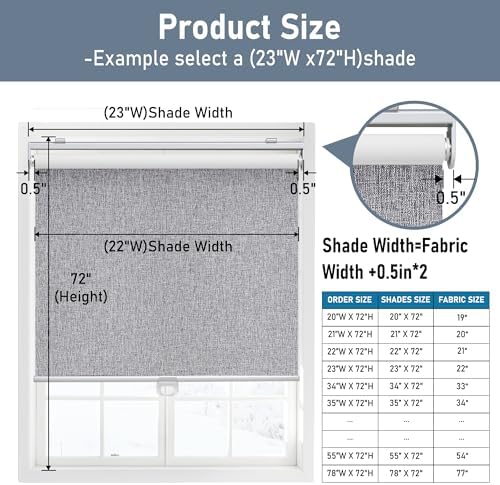 AOSKY Blackout Cordless Roller Shades, 22.5" W x 72" H, Heather Grey - Image 3