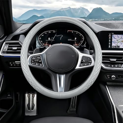 AUCELI 14.5-15 Inch Steering Wheel Cover Non-Slip Leather - Image 5