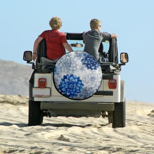 Camper Spare Tire Cover Blue and Grey Dahlia Flower Polyester Universal Spare - Image 6