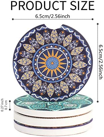 Vaincre 4 Pack Ceramic Mandala Car Coasters - Image 2