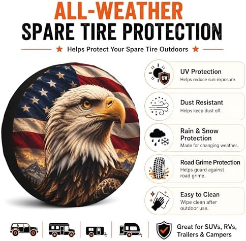 Bald Eagle Spare Tire Cover for SUVs RVs Trailers Campers Trucks, Universal - Image 7