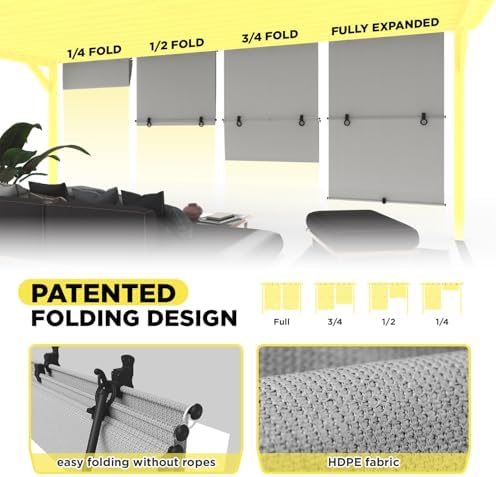 Outdoor Roller Shade 6'W x 14.5'H Cordless Shades Roll Up, Folding Exterior - Image 2
