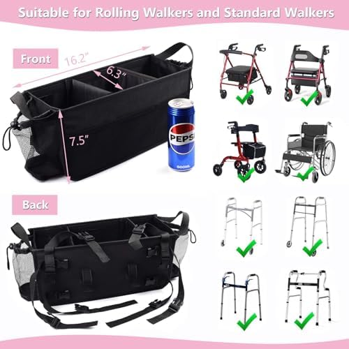 Upgraded Rollator Basket Foldable Rollator Walker Storage Bag - Image 4