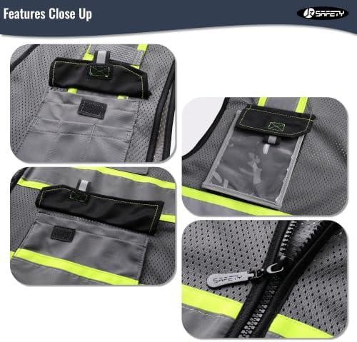 JKSafety Safety Vest for Men Women Hi Vis Reflective Vest JK220 Grey 3XL - Image 3