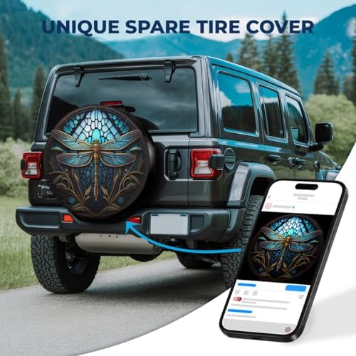 GENANY Blue Dragonfly Art Thick PVC Leather Spare Tire Cover Size 14 - Image 2