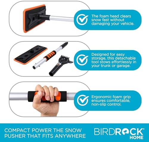 BIRDROCK HOME 36" Extendable Snow Pusher Brush & Detachable Ice Scraper - Image 6