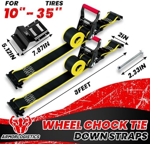 2Pack UTV Wheel Chock Tie-Down Kit, 2 in x 8 ft Heavy Duty Trailer Tire Straps - Image 5