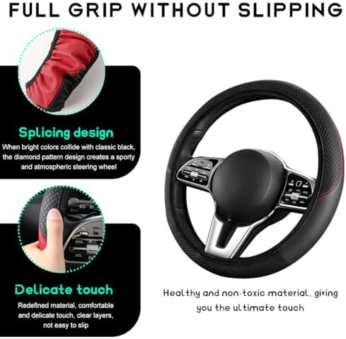 Car Steering Wheel Cover, 15 inch Carbon Fiber Microfiber Leather Elastic - Image 3