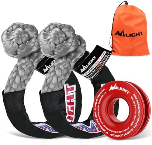 Nilight 2PCS Synthetic Soft Shackle 1/2" x 24" & Recovery Ring Kit by Nilight