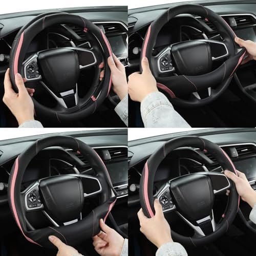 Szttswamp Car Steering Wheel Cover, Microfiber Leather Pink 14.5-15 Inch - Image 6