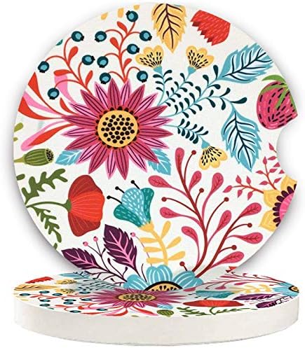 Sunflower Small 2.56" Absorbent Auto Coasters 2 Pack, Ceramic Car Accessories by LogHog