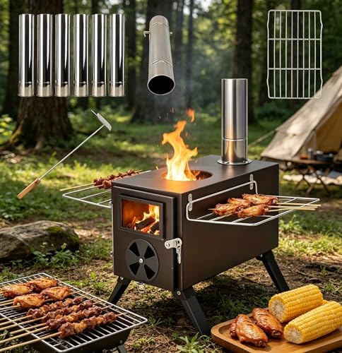 Portable Hot Tent Stove, Light Weight Camp Wood Stove, Carbon Steel Camping - Image 6