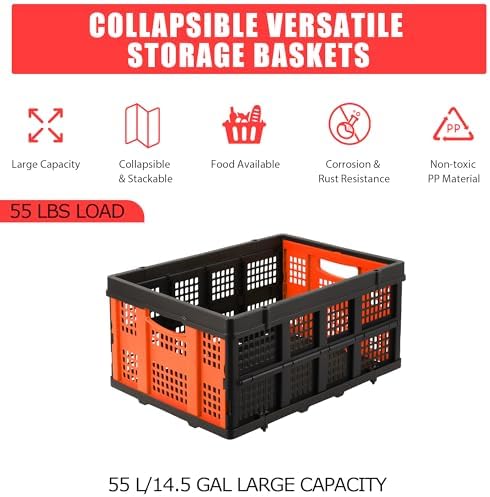 Garvee Collapsible Crate, 55L Foldable Plastic Milk Storage Crate - Image 5
