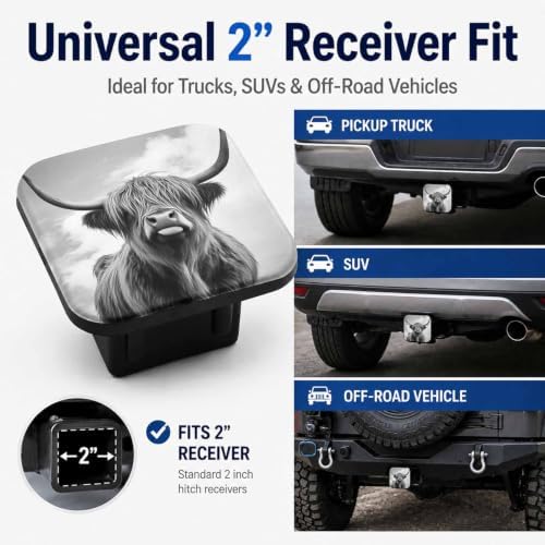 Highland Cattle Cow 2" Hitch Cover, Rubber Towing Hitch Covers Hitch Protector - Image 4