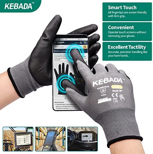 Kebada W1 Safety Work Gloves for Men & Women, Touchscreen, PU Coated - Image 3