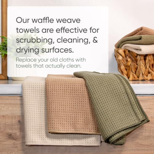 Kitchen Towels, Waffle Weave Microfiber, Sand Olive Tan, 6 Pack - Image 5