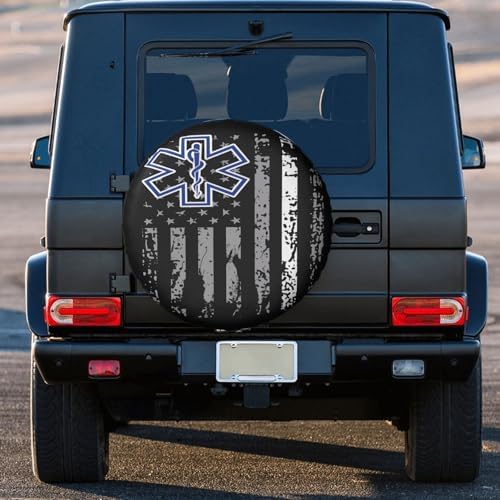 Thin White Line EMS Paramedic American Flag Spare Tire Cover - Image 3
