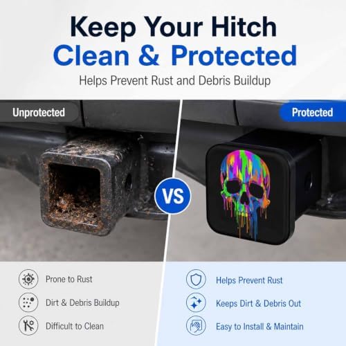 Hitch Cover Receiver Tube Hitch Plug Rainbow Skull, Tool-Free Install Tow Hitch - Image 5