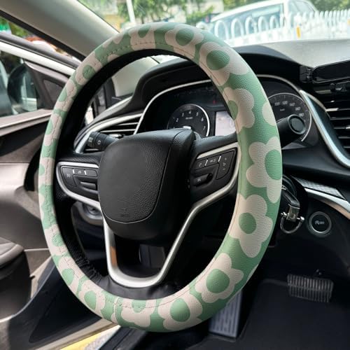 Vintage Groovy Flowers Car Leather Steering Wheel Cover by Naxizo