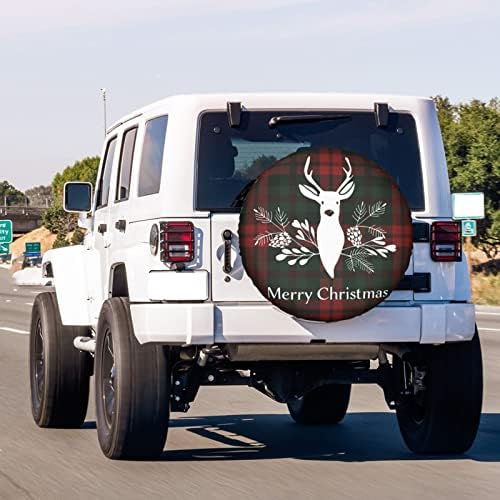 Merry Christmas Deer Tartan Plaid Buffalo Spare Tire Cover Wheel Tire Cover Fit - Image 3