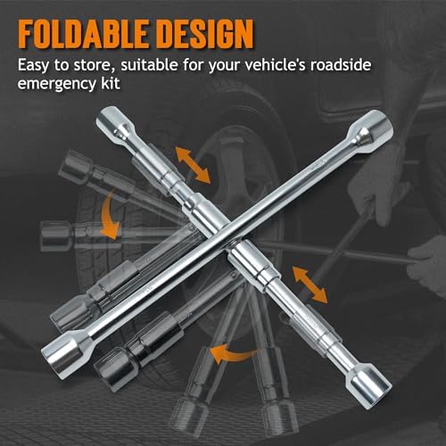 TONDA 4 Way Lug Wrench, Foldable Tire Iron, Lug Nut Wrench, 17/19/21/23mm - Image 2