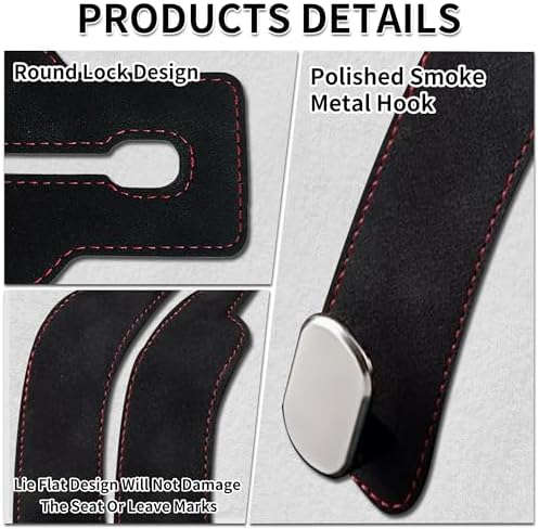 Suede Leather Headrest Hooks for Car, 2 Pack Double Seat Back Organizer Hooks - Image 5