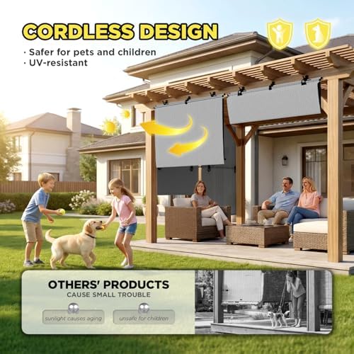 Outdoor Roller Shade 4'W x 6.5'H Cordless Shades Roll Up, Folding Exterior - Image 3