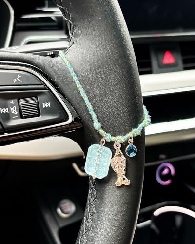 Steering Wheel Charm Accessory Blue Fish Gold Braided Pendant Car Decor - Image 2